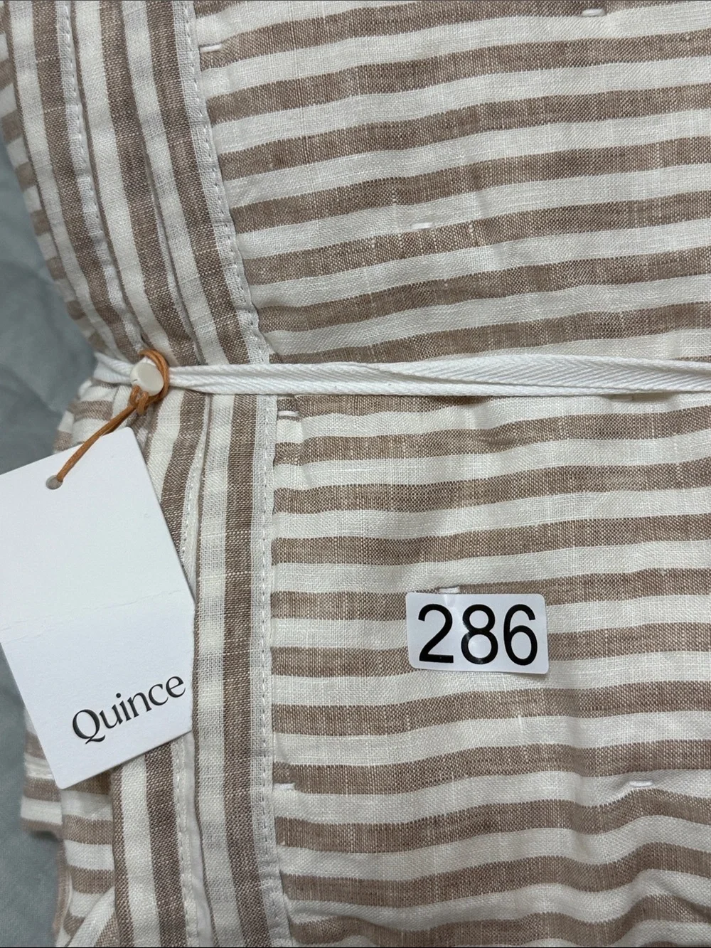 New Latte Full/Queen European Linen Striped Quilt - Retail $170
